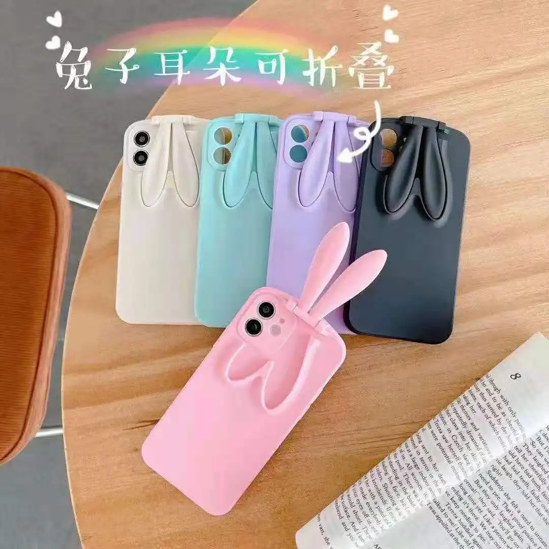 

Weview Cartoon Rabbit's ear folding bracket cute phone case for iphone 13 pro max, Many colors for option