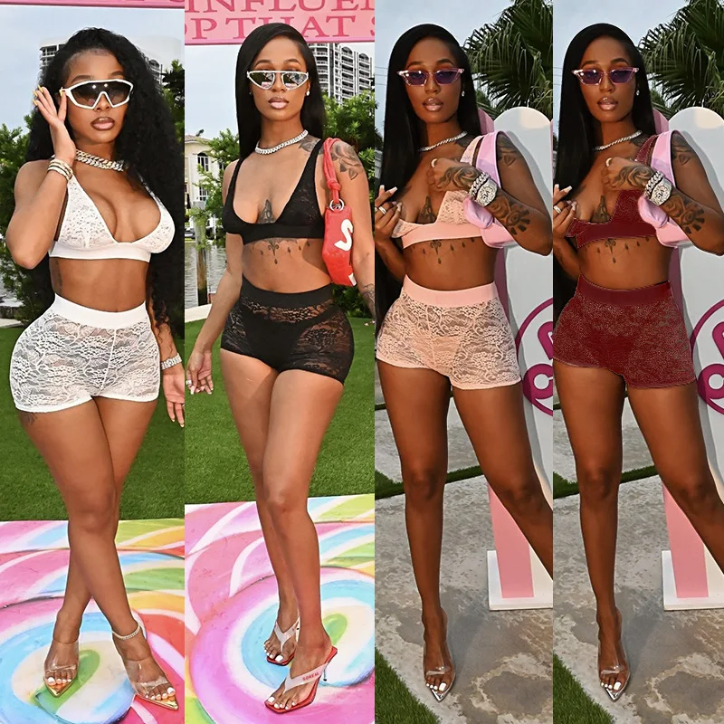 

D12467 2021 Fashionable plus size sexy lace lingerie solid color underwear see-through bra set for women night club