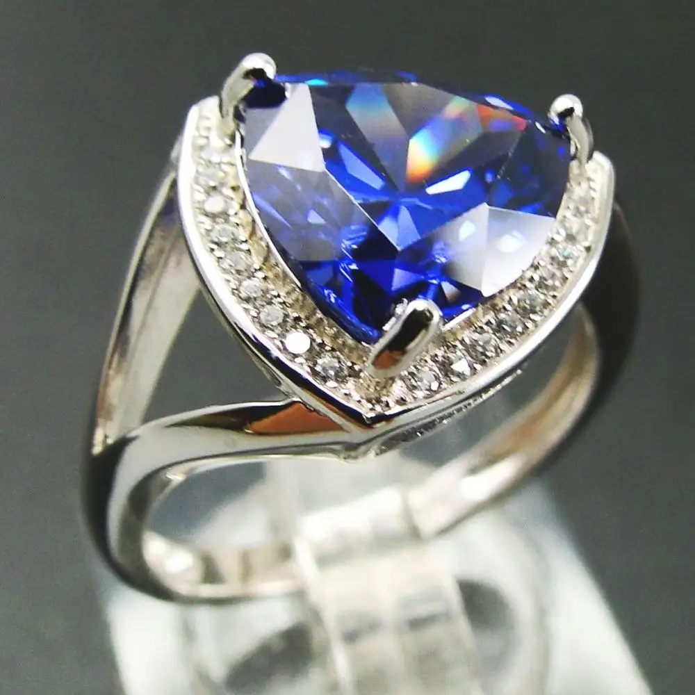 

925 Sterling Silver Trillion Cut Solitaire Tanzanite Engagement Ring Created Blue Tanzanite Jewelry