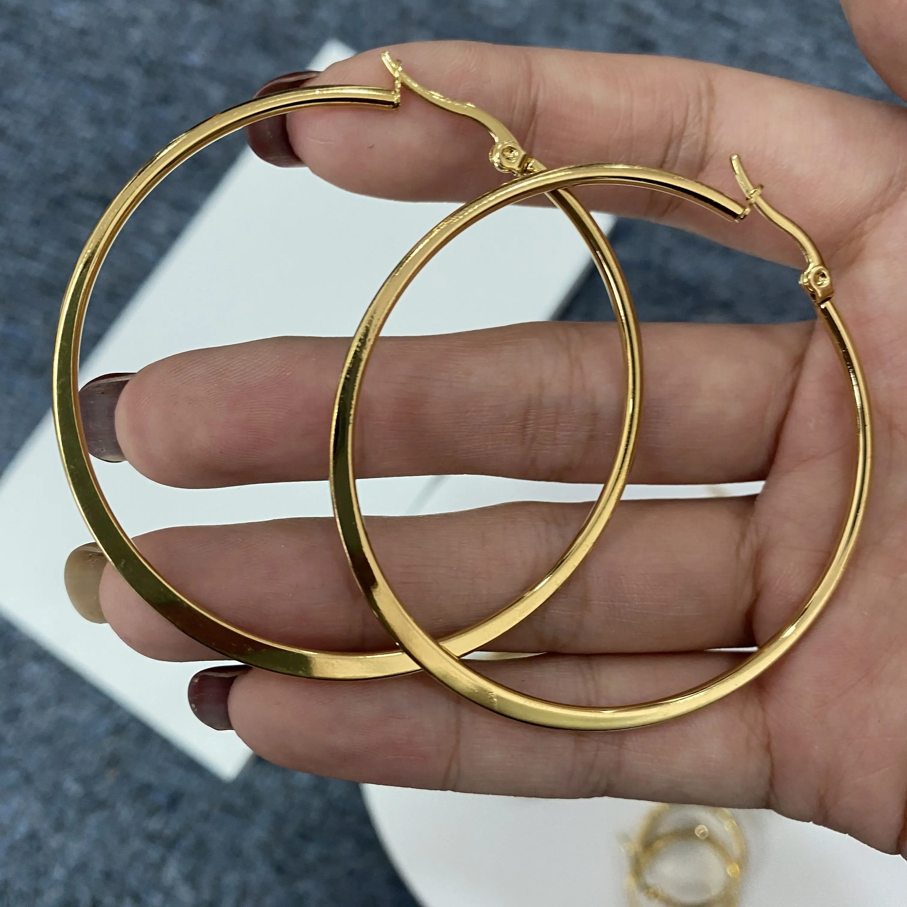 

Women Jewelry Gold Plated Oversized Stainless Steel Big Hoop Earrings