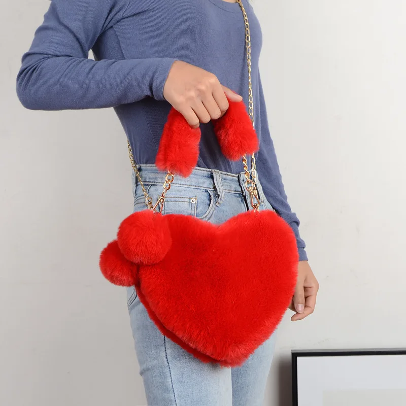 

Fancy Love Heart Furry Plush Crossbody Purse Faux Fur Hand Bag Beautiful Girls Handbags Wholesale