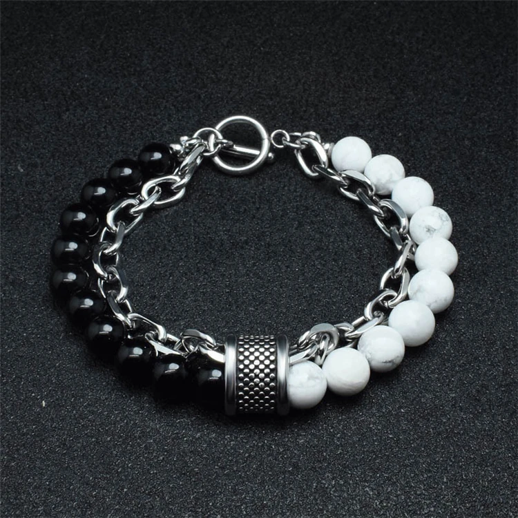 

Factory direct custom Design stainless steel with natural stone beads bracelet men bracelet, Like picture