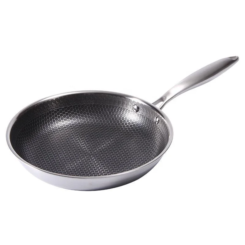 

2020 Stainless steel honeycomb frying pan non-stick tri-ply fry pan with ss handle