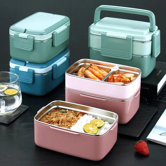 

Japan style High Quality leakproof compartment bento Stainless Steel Food Storage Container Durable Lunch Box With Cutlery, Pink/blue/green