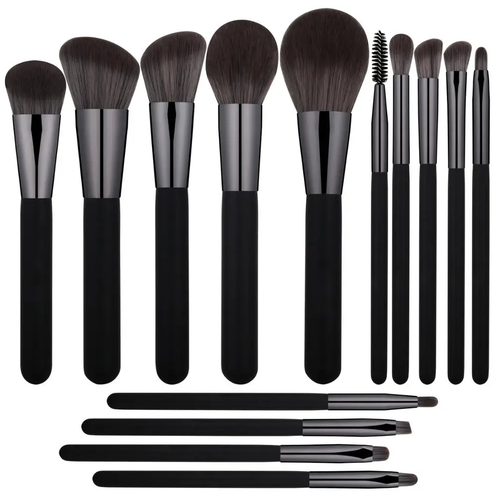 

amazon hot selling high quality black kabuki cosmetic brushes custom logo super soft hair 14 pcs makeup brush set