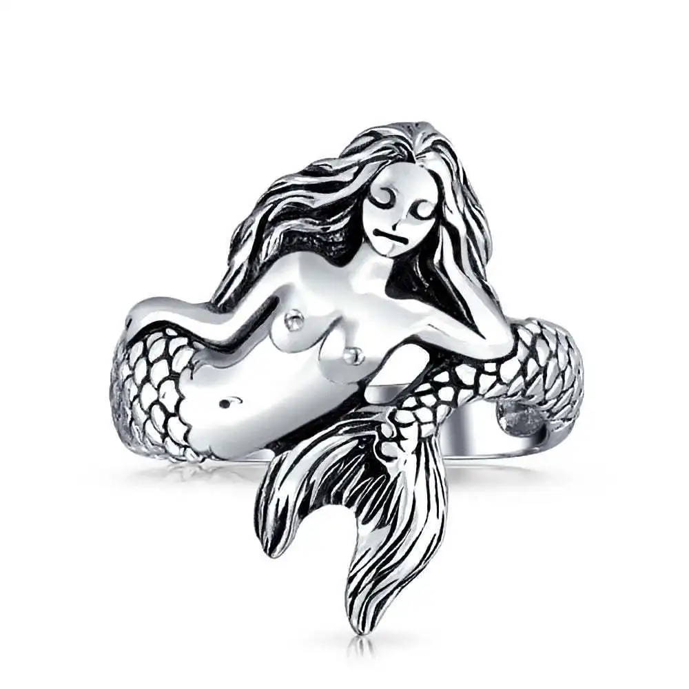 

Charare Creative Sea Fairy Sea Monster Mermaid Cartoon Anime Pattern Ring in brass silver plated rings jewelry women