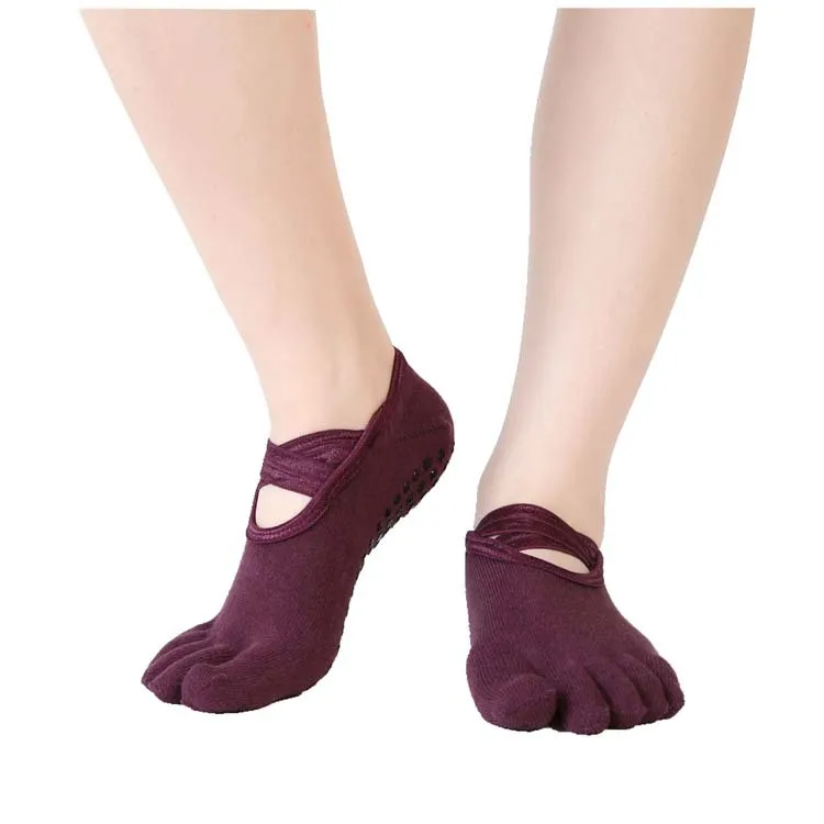 

Custom logo cross five toes anti slip grip barre yoga pilates socks women