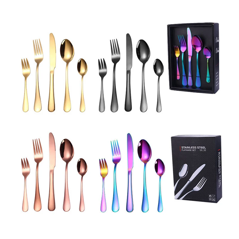 

24pcs Stainless Steel Gold Colored Cutlery Set Wholesale Knife Spoon Fork Flatware Set 24pcs Cutlery Set