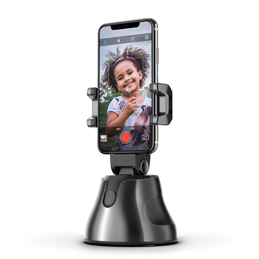 

360 degree rotating rechargable auto face object tracking AI smart position Volg camera automatic mobile phone holder, Black,white