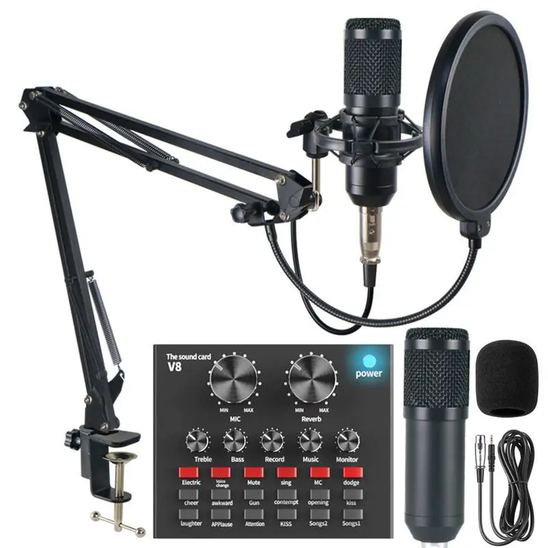 

BM800 professional usb recording studio condenser microphone mic with V8 sound card for karaoke gaming podcast live streaming