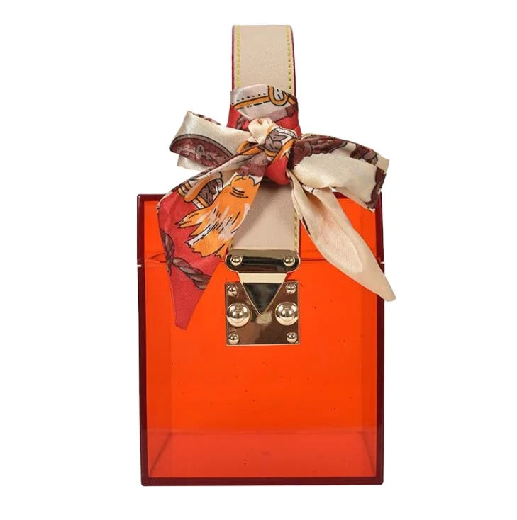 

Summer Ladies Acrylic Small Square Lock Jelly Bag Luxury Banquet Box Lady Clutches With Scarf Party Mini Handbag Fashion Purses, Accept custom made