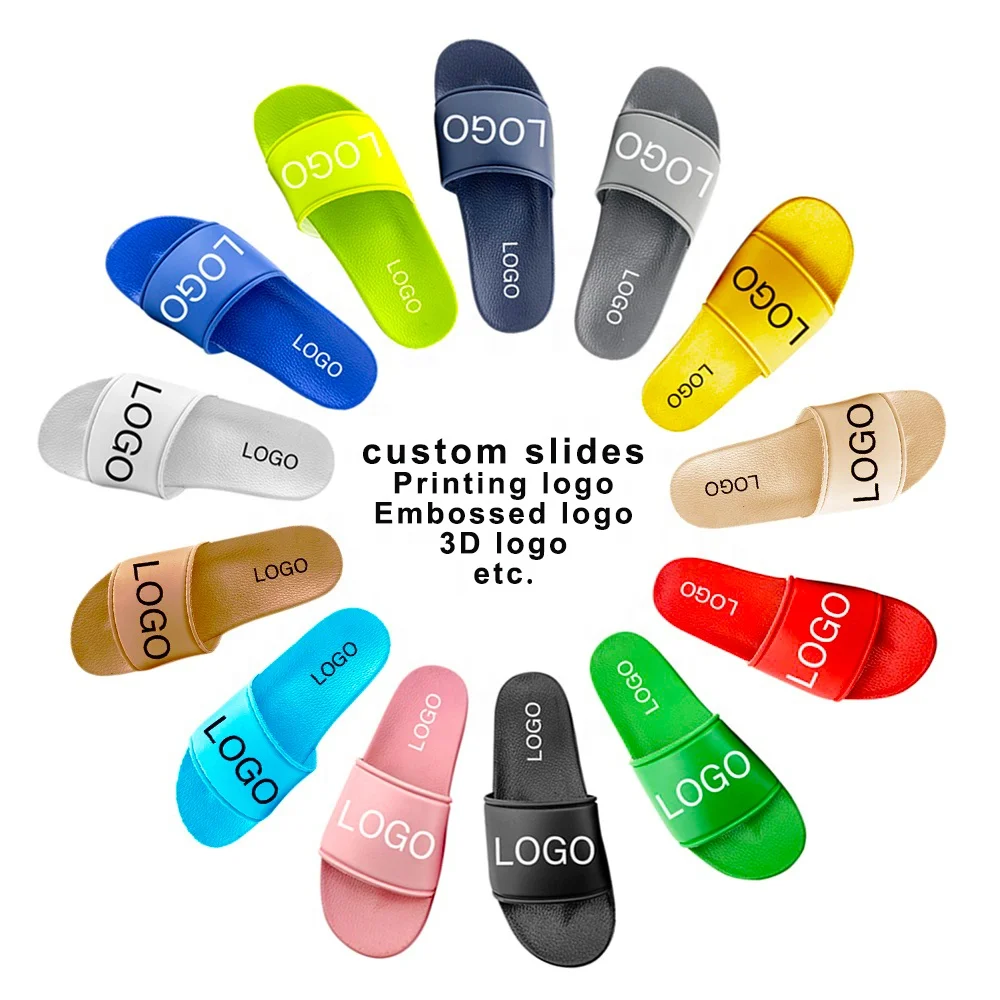 

2022 Low MOQ printed embossed logo OEM designer Custom slides sandals slippers for men