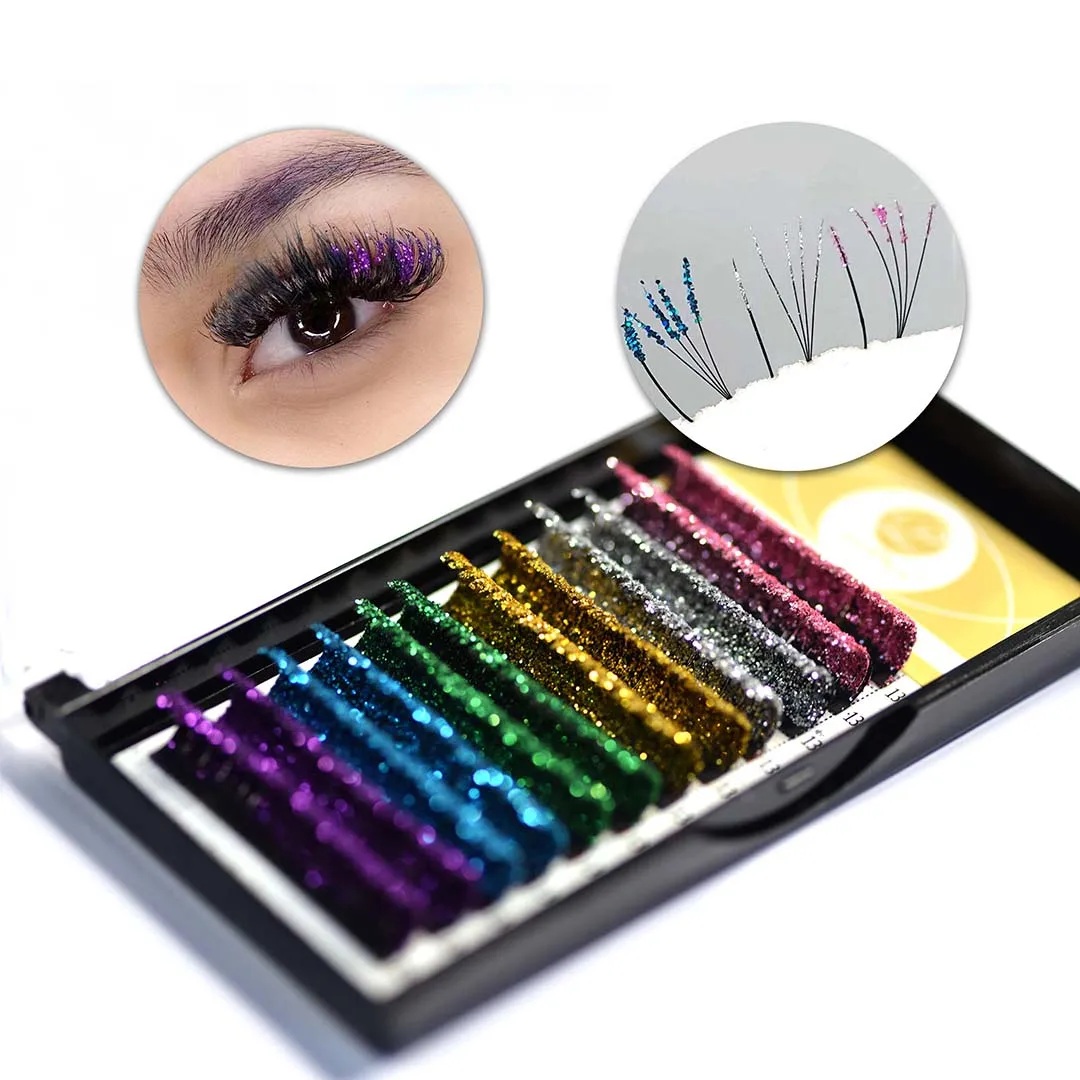 

Individual Private label custom glitter lashes Eyelash Extension Synthetic blink flare colorful trays