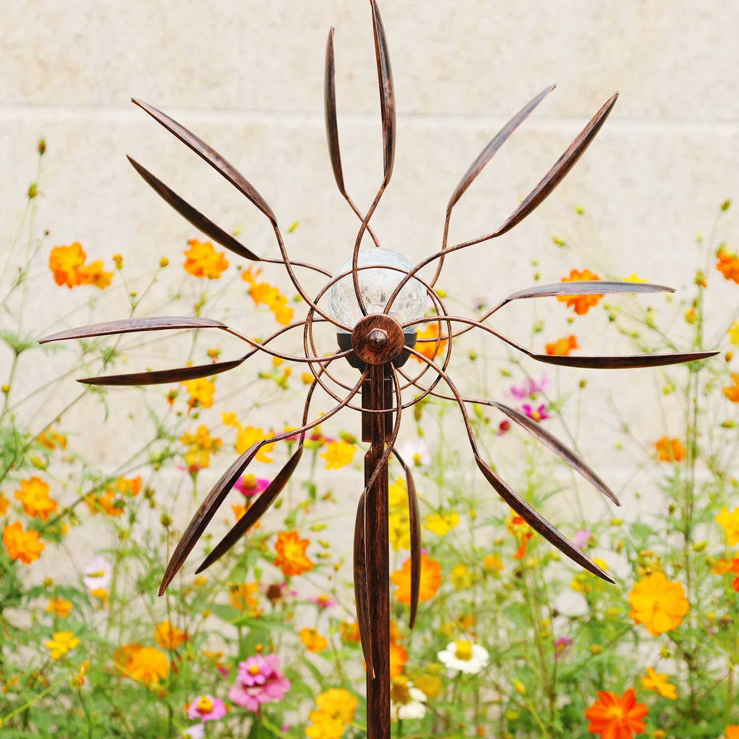 

Garden Ornament Wholesale Solar Powered Led Metal Windmill Solar Wind Spinner