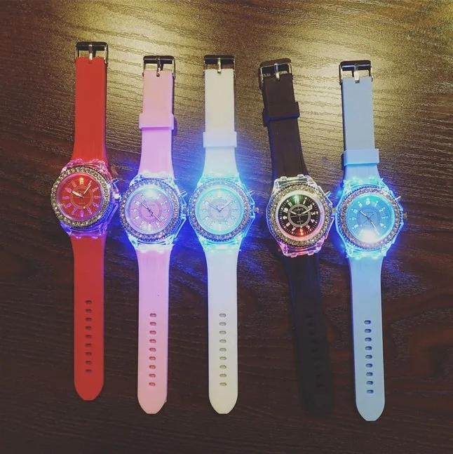 

Transparent Silicone Geneva Diamond Watch Luminous Digital Led Light Men Watch Reloj Geneva