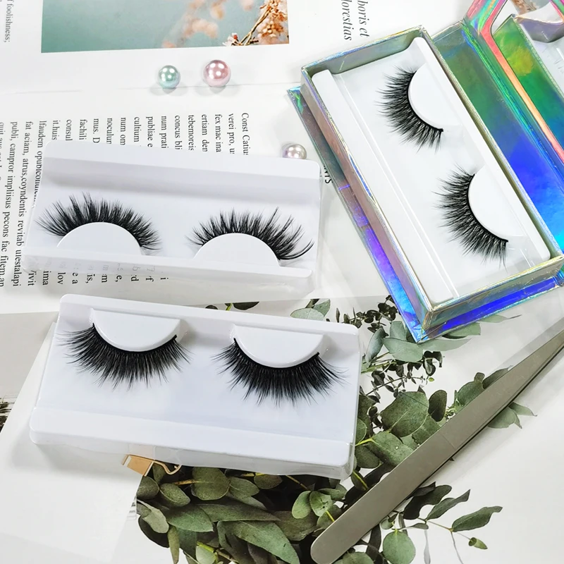 

False Eyelashes Custom False Eyelashes Wholesale Package Black Natural Thin 3D False silk synthetic Faux Eyelashes