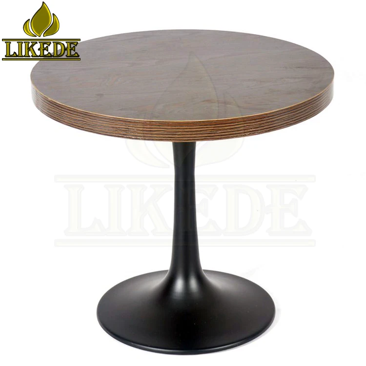 Heavy Duty Tea Table With Tulip and Trumpet Base in Black Aluminum Carbon Steel Stainless Metal Tulip Trumpet Base in Black