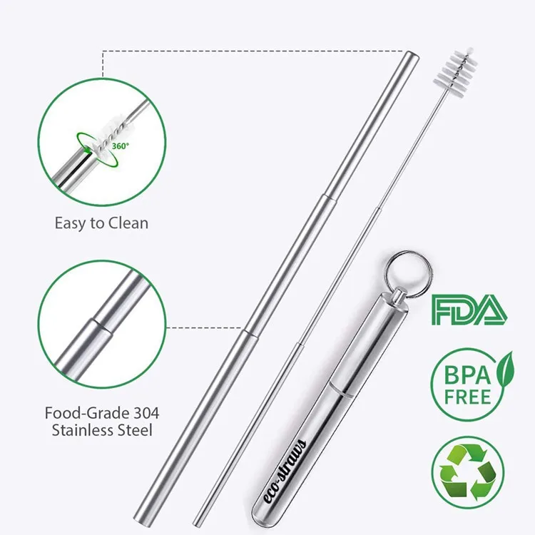 

Eco friendly collapsible straw telescopic metal straws, Silver,black,blue,gold,rose gold,purple