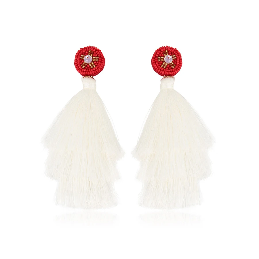 

99594 Xuping fashion gold plated women boho jewelry design tassel straw wicker braid creamy-white earrings
