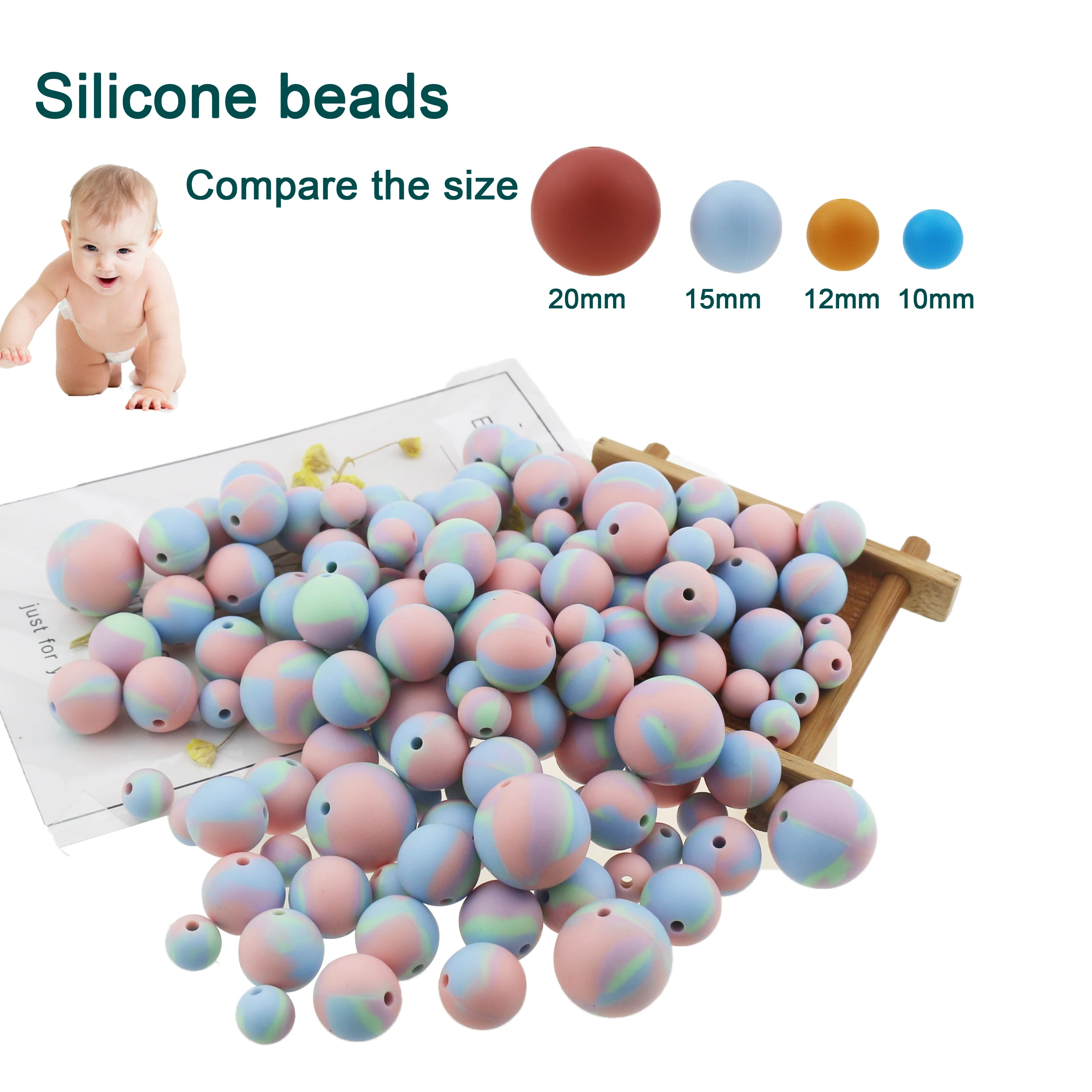 

Wholesale High Quality Round Blue Bpa Free Custom Teether  Baby Teething Chew Beads Soft Food Grade Silicone Beads