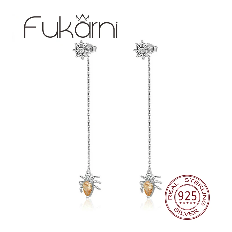 

Fukarni 2.1 Gram Yellow Zircon Luxury 925 Sterling Silver Dainty Tassel Spider Earrings FKE014