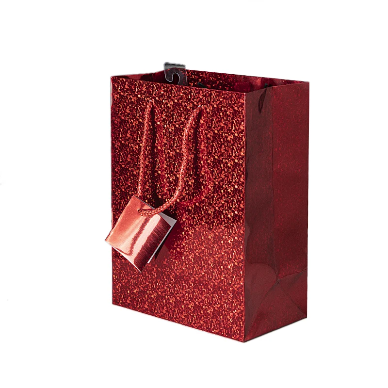

Custom Holographic Shopping Plain Glitter Paper Bags Manufacturer With Handles Carton For Gift Packaging Laser Gift Paper Bags