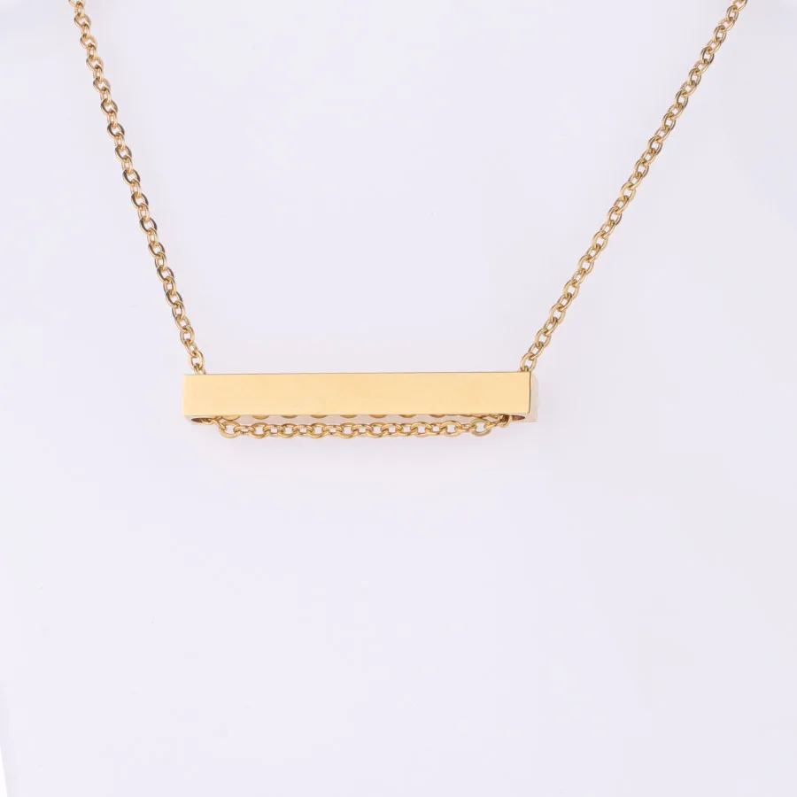 

18K Stainless Steel jewelry gold plate name necklace bar pendant chain engraved name plate necklace for custom jewelry