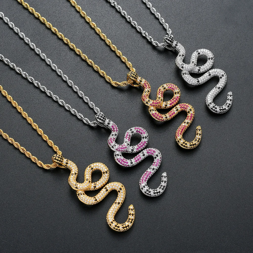 

24K Gold Snake Pendant Necklace Stainless Steel Zircon Animal Pendant Necklace Customize Necklaces And Anklets Jewelry Wholesale