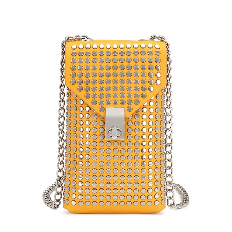 

2022 women mobile phone bags fashion girls rivet side bags Ladies mini pu leather cell phone shoulder bag