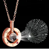 

Rose Gold&Silver 100 languages I love you Projection Pendant Necklace Romantic Love Memory Wedding Necklace N98224