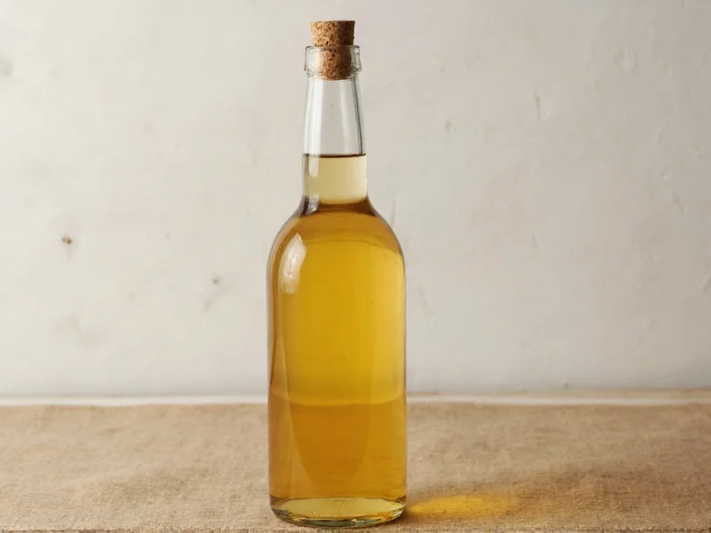 Clear homemade wine in glass bottle with cork