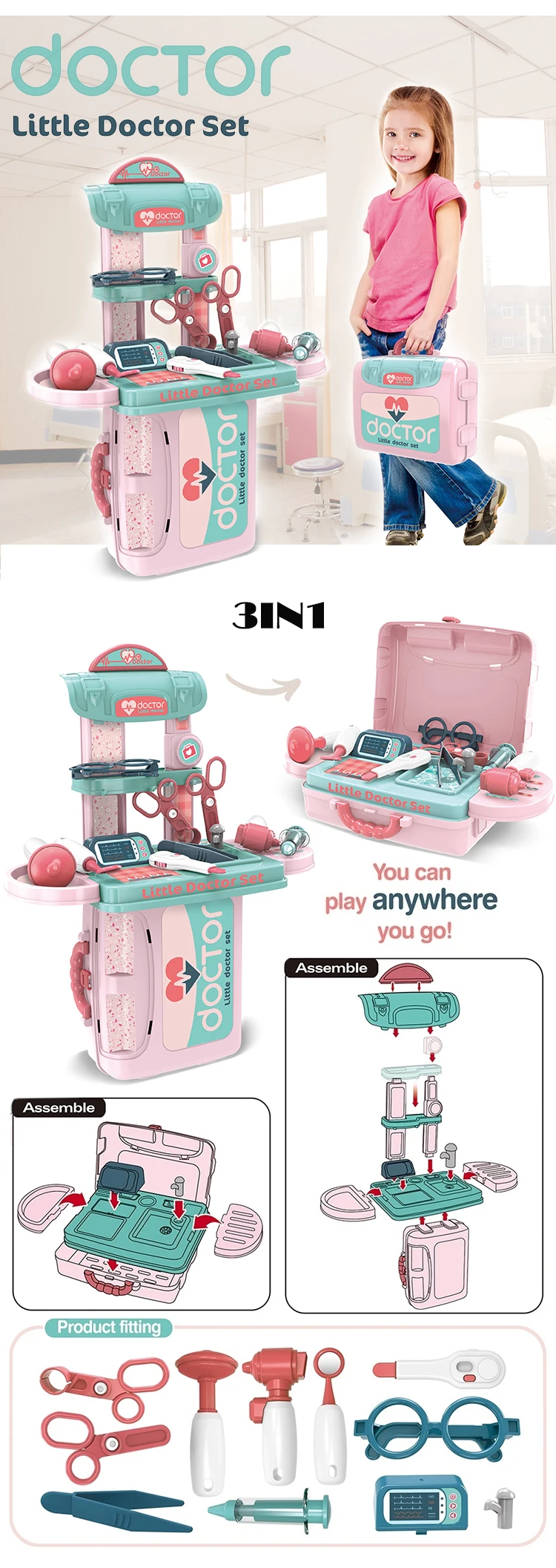 2020 New Products 3In 1 Cosmetic Suitcase Toys Kids Makeup Toys For Girl