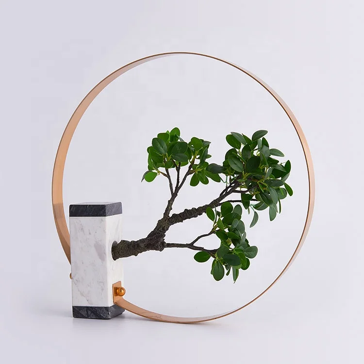 
Artificial wholesale metal marble green plant simulation furnishing article for home decor 
