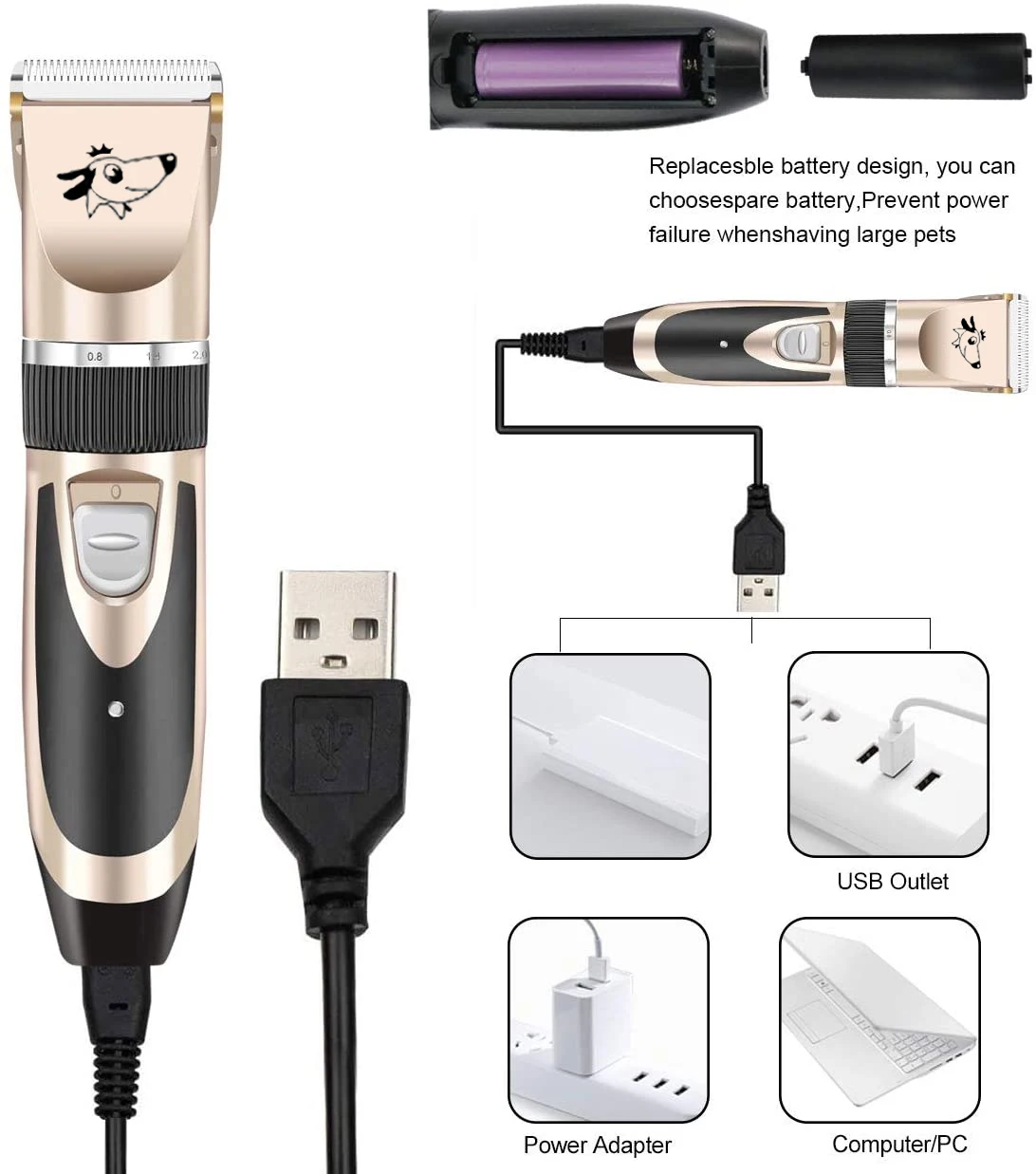 

Pet Grooming Clippers Low Noise Cordless Rechargeable Dog Hair Trimmer