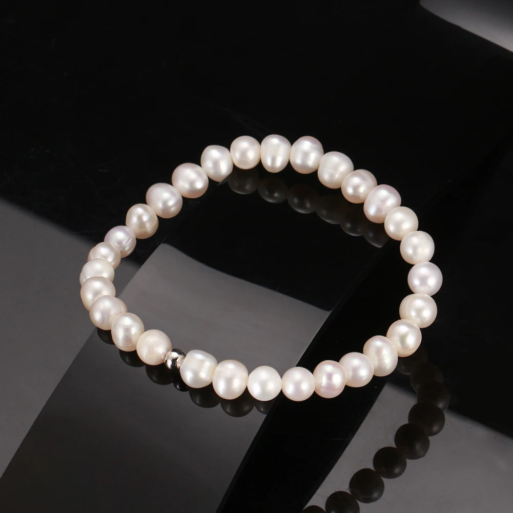 For GPB12 Wholesale 925 Silver Gold Plated AAAA Grade Baroque Shape Natural Freshwater Pearl Threaded Beaded Bracelet