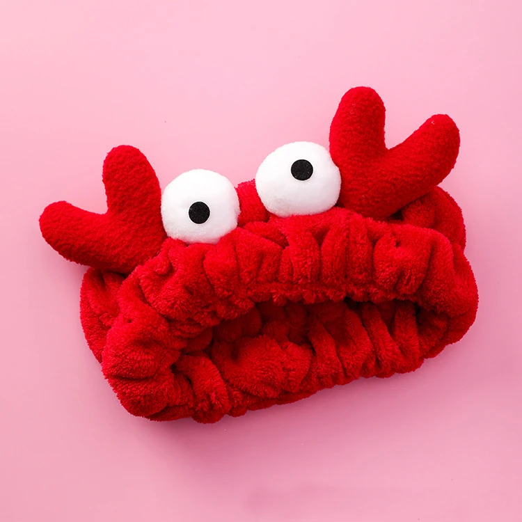 

Red Color Reusable Cartoon Hair Bands Cute Washable Makeup Crab Headband Microfiber Animal Hairband