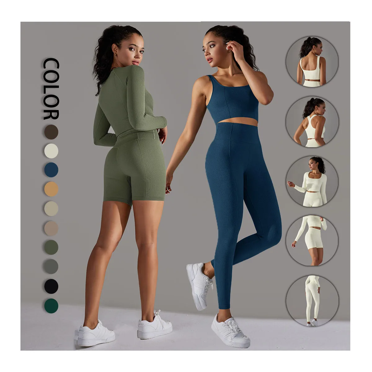 

High Quality Seamless Gym Fitness Yoga Sport Wear Women 5pcs Workout Outfits Yoga Sets For Women Athletic Sets Sport