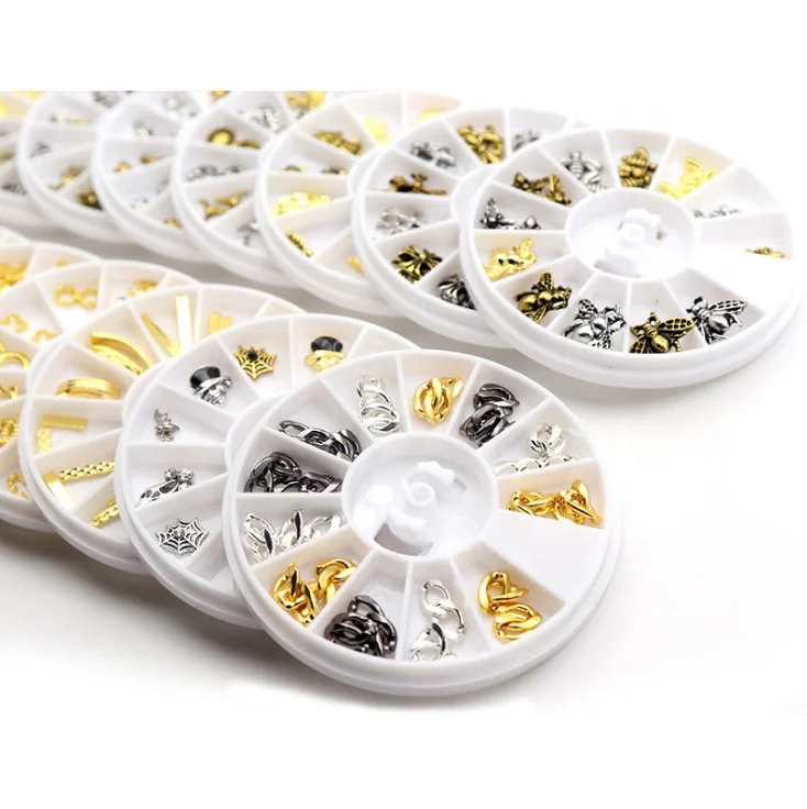 

12 grid/box metallic retro gold silver nail art accessories for DIY decoration, As picture show