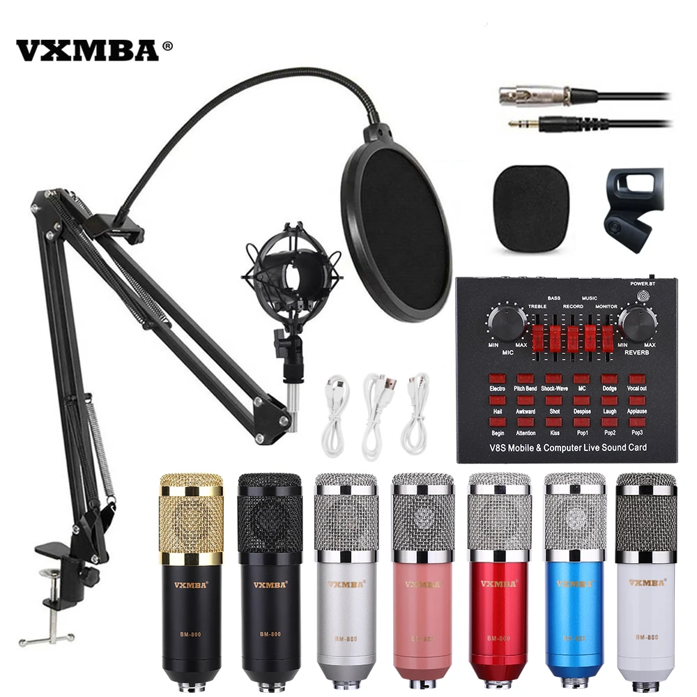 

Wholesale Bm800 With V8S Sound Card 1 Complete Set Studio Mic Kit YouTube recording tik tok Games, podcasts, family singing