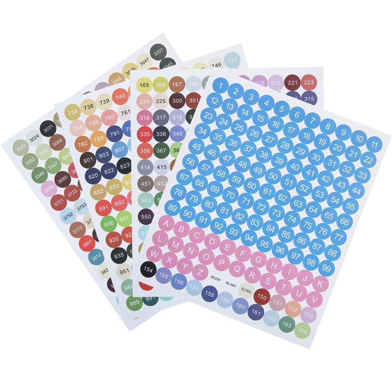 

4 Sheet Set New 5d Diamond Painting Accessories 447 Round Color No. Sticker Diy Diamond Embroidery Colorful Number Sticker