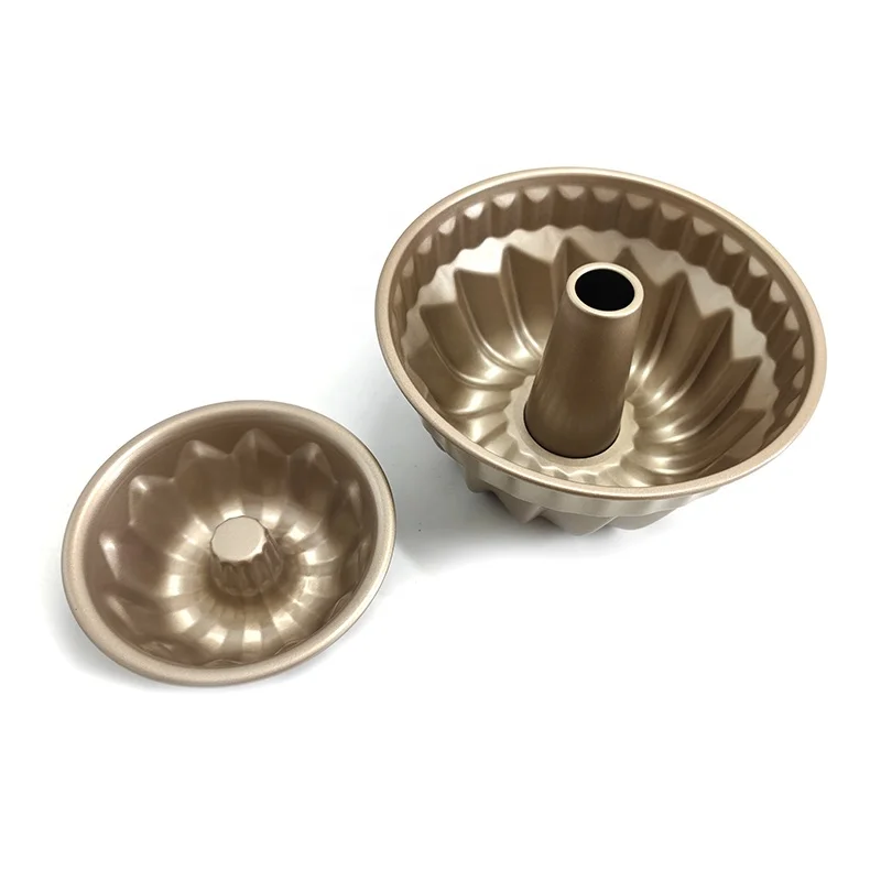 

High Quality Champagne Gold Die Cast Carbon Steel 7 inch Non-stick Kugelhopf Bundt Pan 4 inch Mini Pumpkin Cake Mold Bake Pan