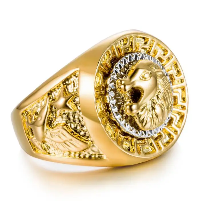 

Hot Selling Vintage Hip Hop Chunky Gold Silver Plated Mens Jewelry King Male Lion Head Rings, Picture shows