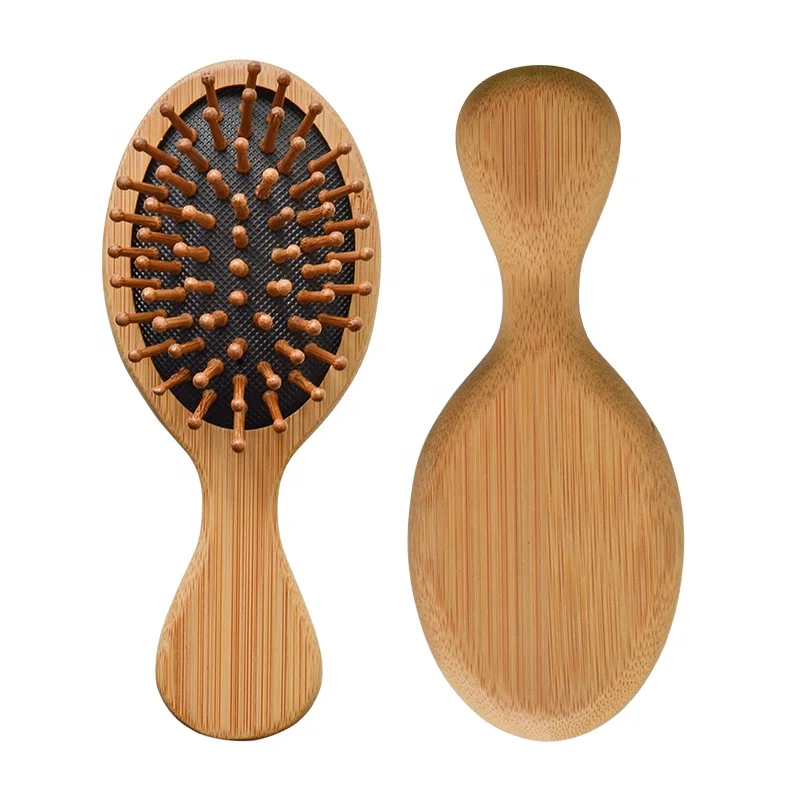 

Amazon Hot Selling Custom Logo Hotel Travel Mini Bamboo Cushion Massage Hair Brush Paddle Detangle Air Brush for Hair