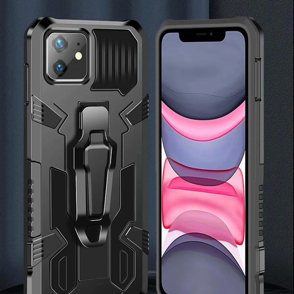 

Heavy Duty Shockproof for iPhone 12 Armor Case 11Black High Quality Phone Cases with Kickstand 12 Pro Max Series Cover for Men