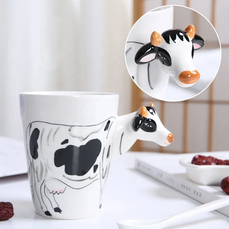 

Made in china factory sell creative custom shape baby like 3D animal cow pattern ceramic coffee water cup