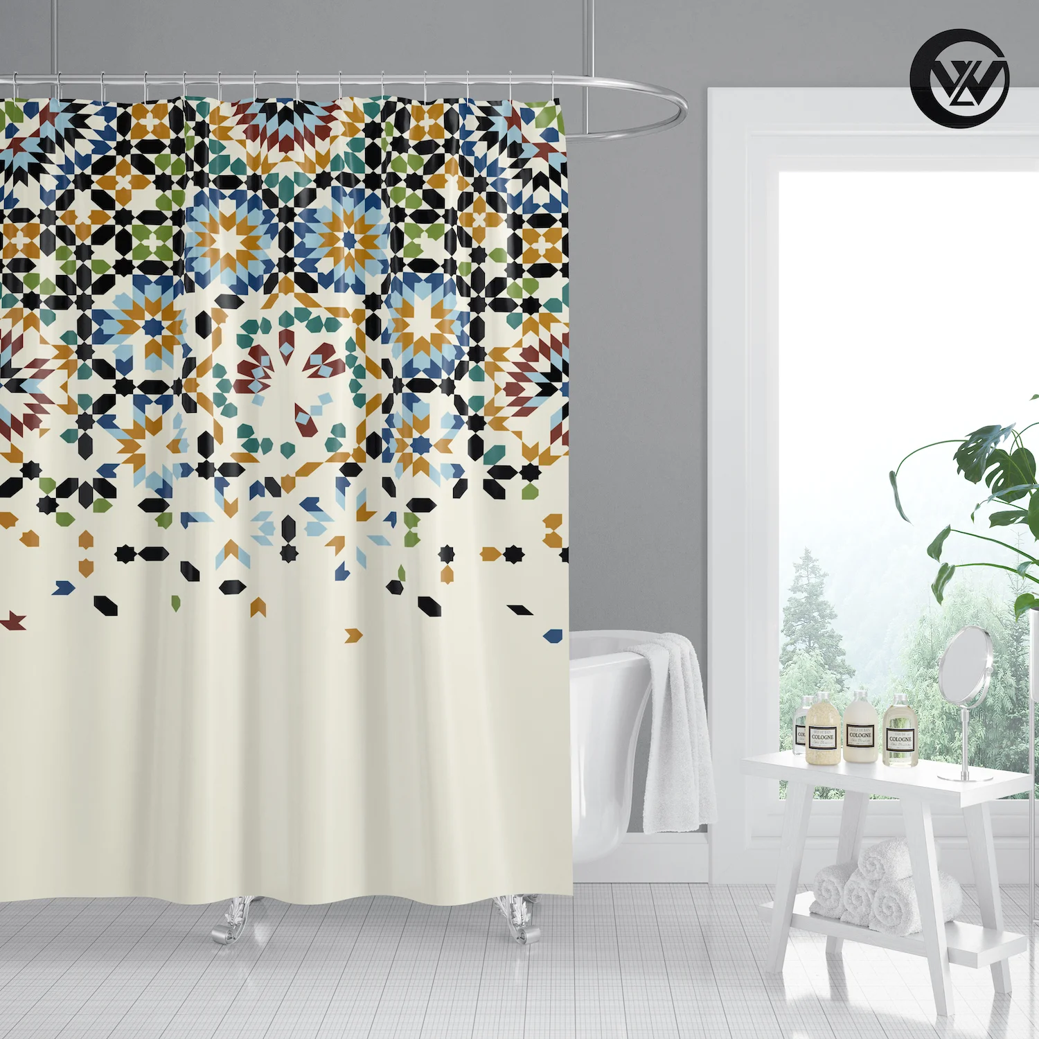 

Hot Sell Extra Long Polyester Geometric Bathroom Shower Curtains, Mildew Resistant Print Polyester Morocco Classic Bath Curtain/, Accept customized color