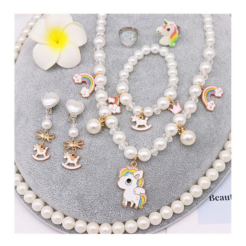 

Hesiod Wholesale New Fashion 5Pcs/6pcs set set Cute Cartoon Handmade Baby Girls KIds Necklace Jewelry Set, As pic show