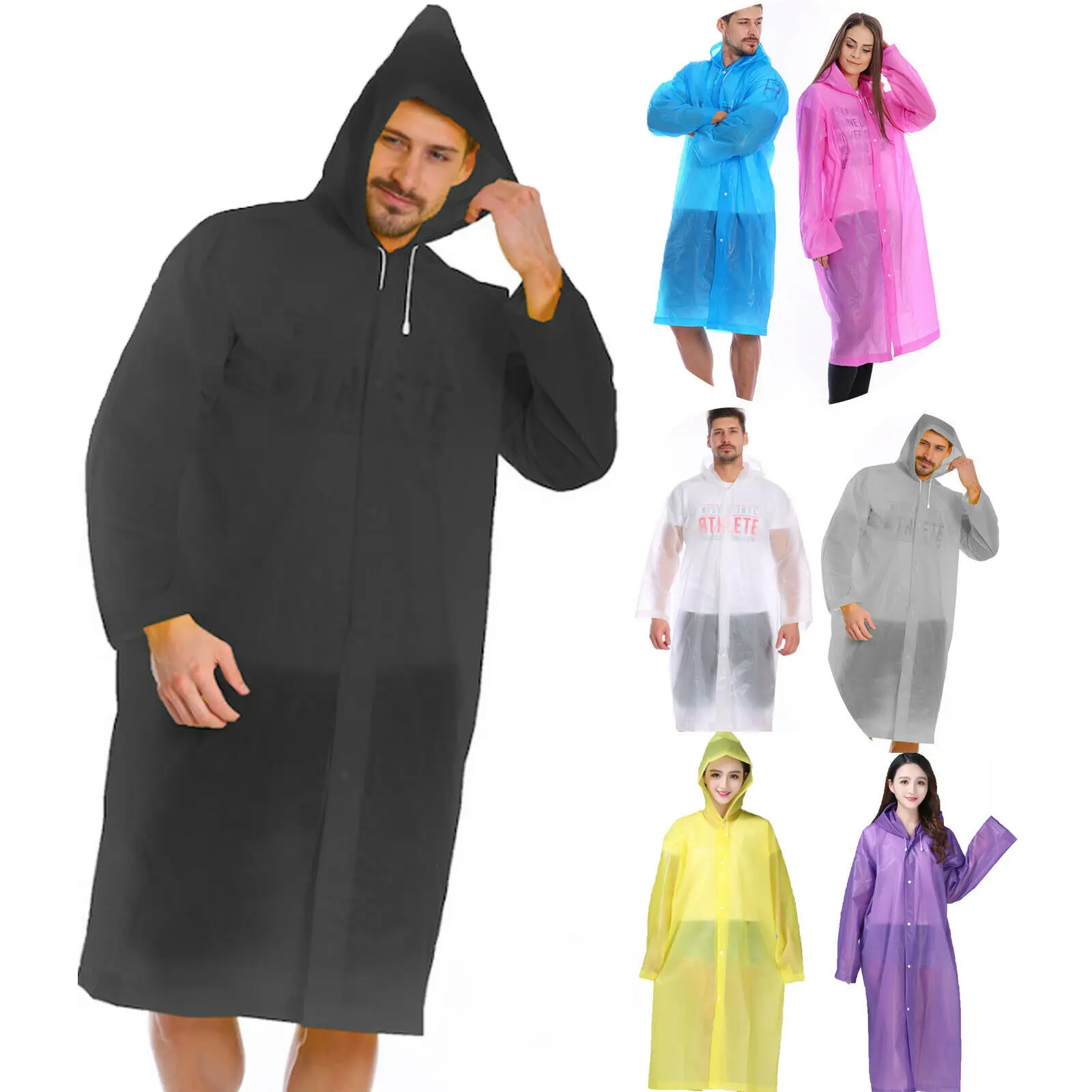 

Reusable waterproof hooded travel outdoor raincoat, Customized