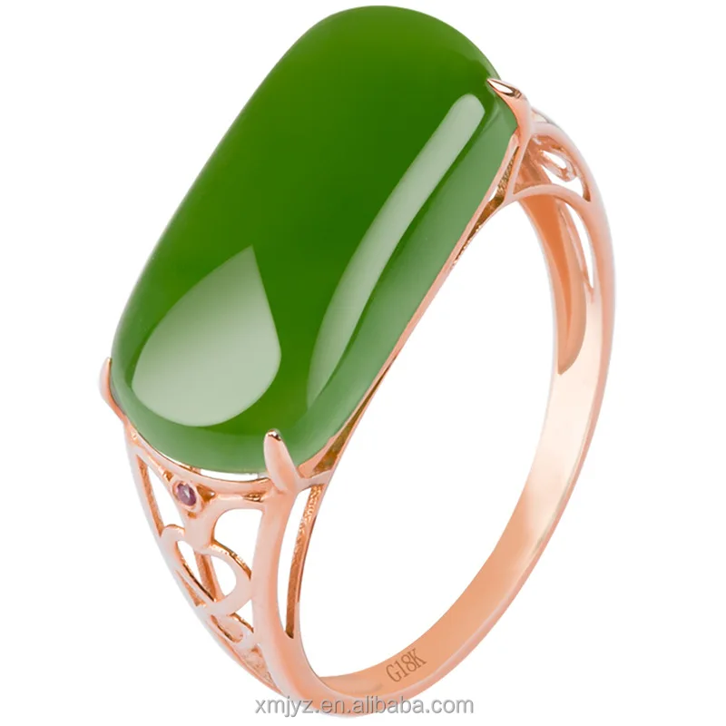 

Certified Grade A Old Material Spinach Green Hotan Jade Green Natural Jade 18K Gold Inlaid Saddle Ring Women's Ring Fashion Ring