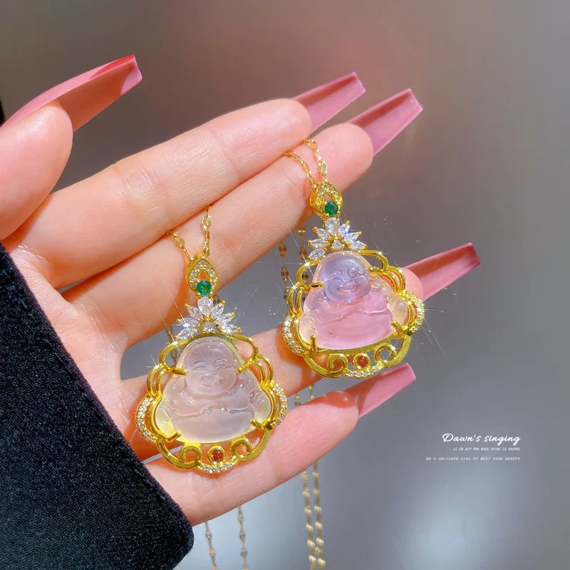 

Collana Di Buddha Stainless Steel Chain Diamond Inlay Lotus Zircon Necklace Light Luxury Protection Luck Buddha Necklace